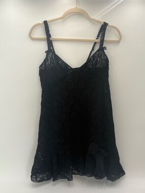 Inner Secrets Black Lace Bow Babydoll Chemise Underwire XL